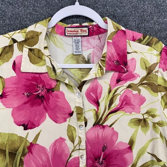 Jamaica Bay Shirt Womens L Silk Blend Floral Button Up Boxy Hawaiian Vacation - Picture 2 of 9